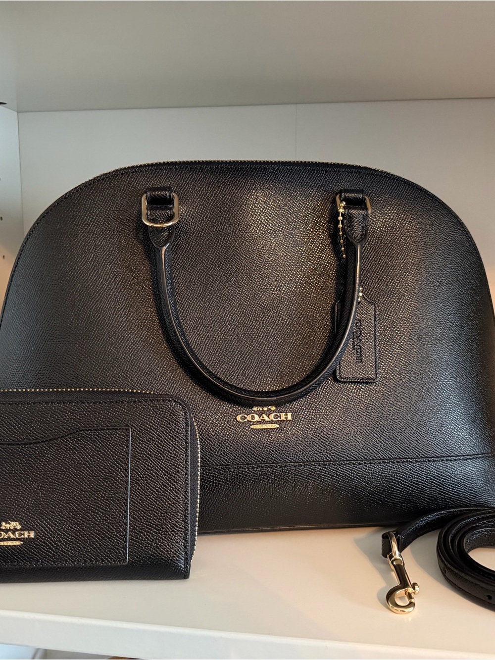 Coach 2-Pc Bundle: Large Black Crossgrain Sierra Satchel & Zip Wallet F27590 🌸